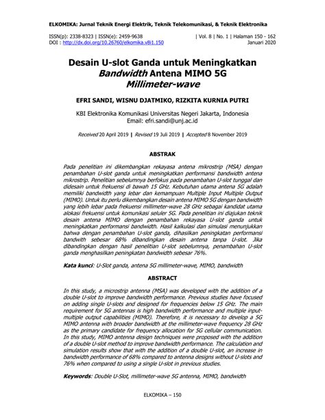 Desain U-slot Ganda untuk Meningkatkan Bandwidth Antena MIMO 5G