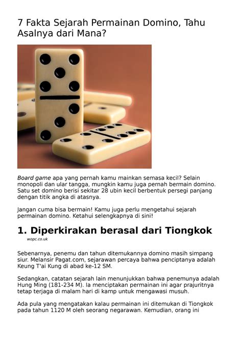 Sejarah Singkat Permainan Santeng/Domino