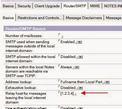 Konfigurasi Domino untuk Mengirim Surat ke Host Relay atau Firewalls