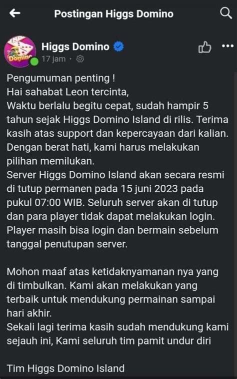 Pengumuman Resmi: Penutupan Fitur “Fitur Kirim” Higgs Domino Island