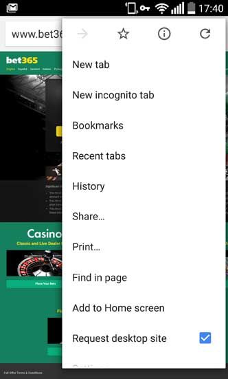 Mengakses Bet365 Desktop Site pada Perangkat Mobile