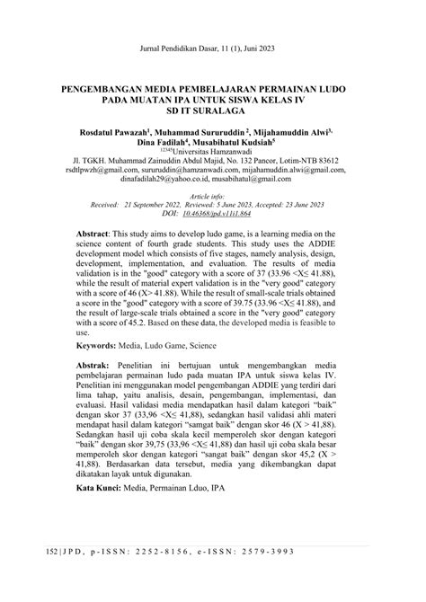 Pengembangan Media Pembelajaran Permainan Ludo pada Muatan IPA untuk Siswa Kelas IV SD IT Suralaga