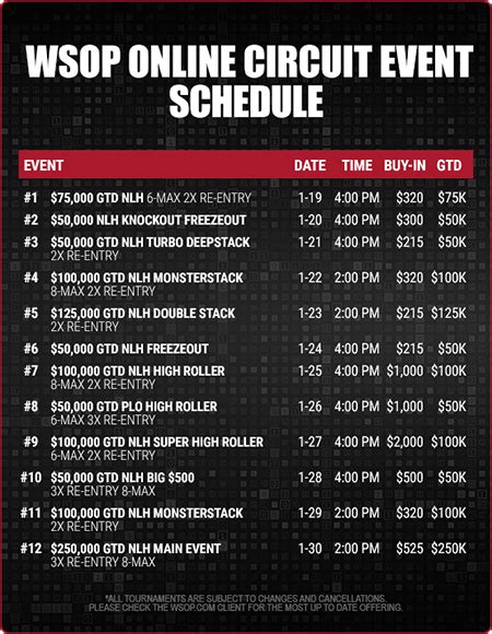 WSOP Circuit Tour Schedule 2022-2023