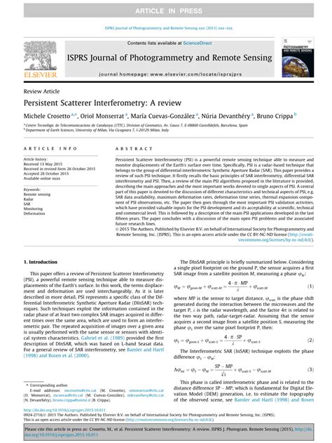 Persistent Scatterer Interferometry: A Review