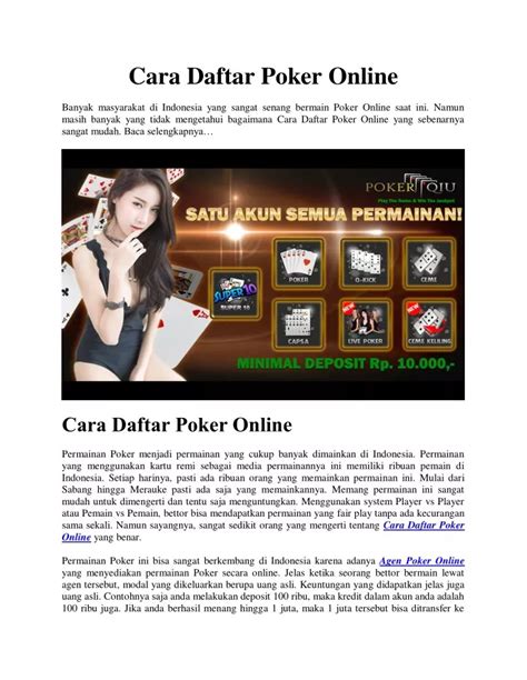 Daftar Idn Poker Online Gratis Melalui Situs Poker Online Terpercaya Di Indonesia